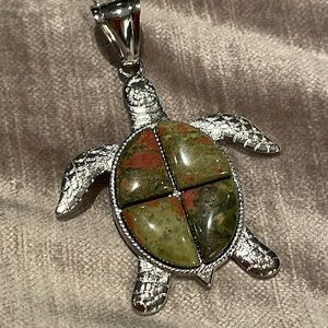 Sea Turtle Pendant Necklace 10 karats of Natural Gemstone Unakite